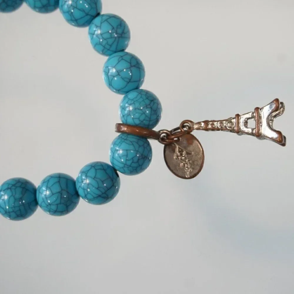 Lovisa Stretch Bracelet Blue Beads Eiffel Tower Charm